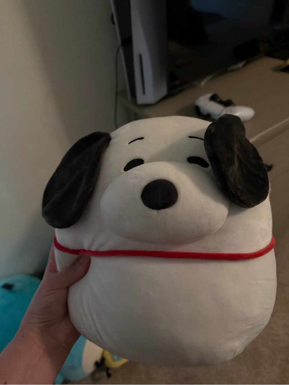 Squishmallows White & Black Dog Plush with Red Trim